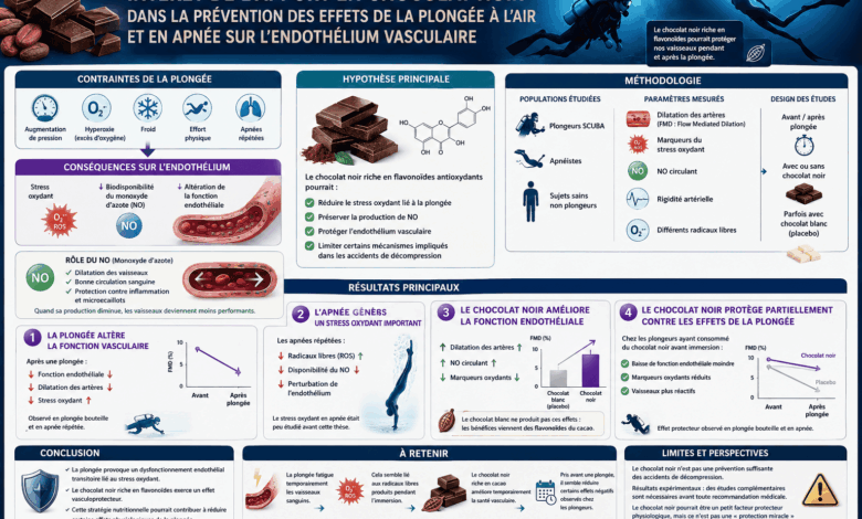 Intérêt de l’apport en chocolat noir dans la prévention des effets de la plongée à l’air et en apnée sur l’endothélium vasculaire.