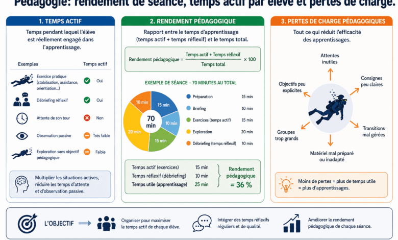 Pédagogie rendement de séance, temps actif par élève et perte de charge